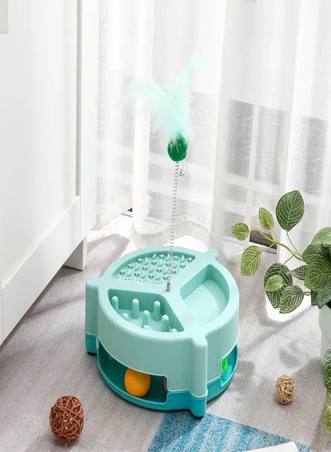 PET FUN مركز ألعاب وتغذية بطيئة متعدد الوظائف للقطط والكلاب من بيت فن | لعبة ريش، كرة دوارة، لعبة برج المسار | وعاء تغذية بطيء للطعام والماء للحيوانات الأليفة بقاعدة مطاطية مانعة للانزلاق - Image 3